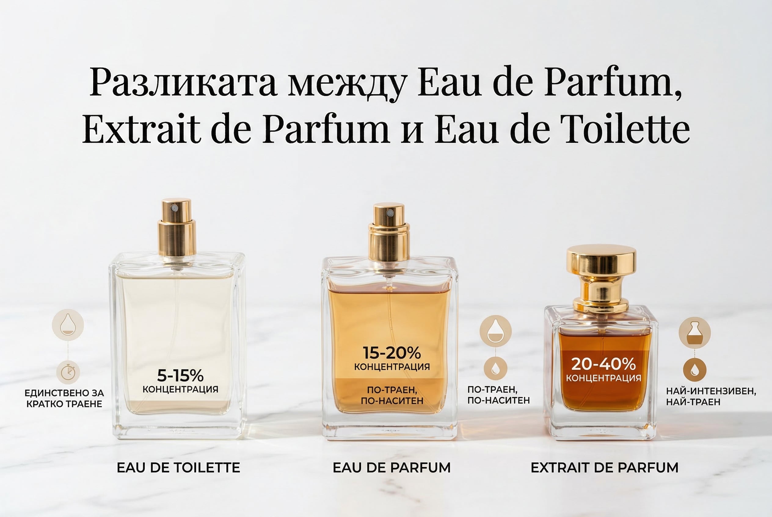 Разликата между Eau de Parfum, Extrait de Parfum и Eau de Toilette